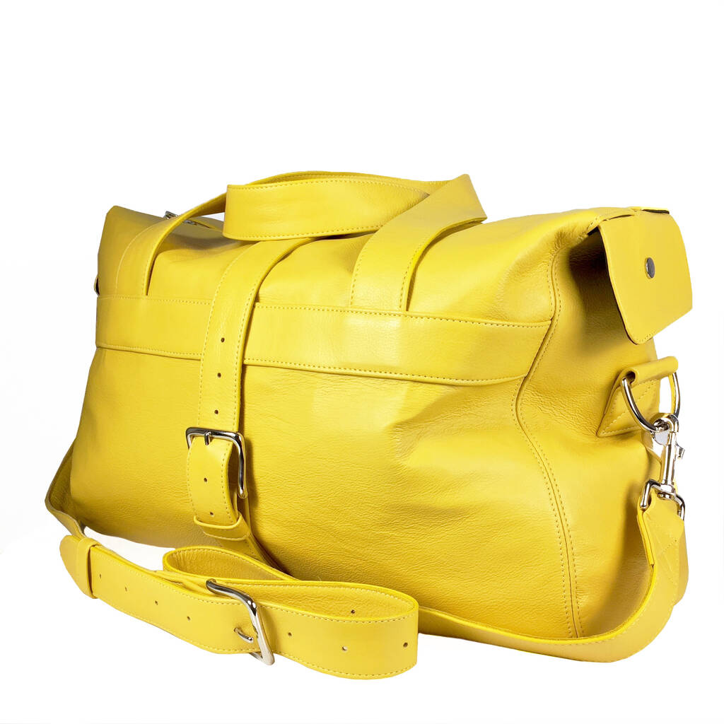 Personalised Handcrafted Yellow Leather Travel Bag By Debbie MacPherson ...