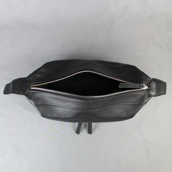 Black Leather Open Top Wash Bag With Gunmetal Zips, 6 of 7