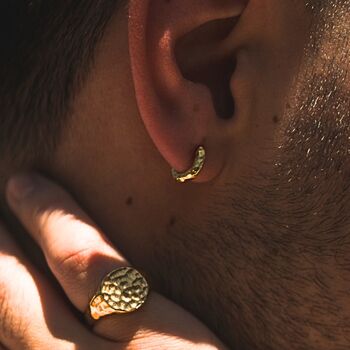 Gold Plated Micro Huggie Hammered Hoop Earring For Men, 6 of 12