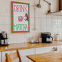 Drink Matcha Pink Green Checked Hand Painted Kitchen Print, thumbnail 4 of 6