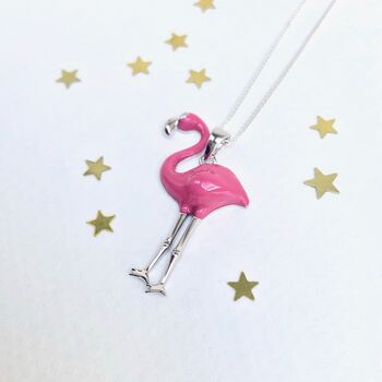 Sterling Silver Pink Flamingo Enamel Necklace, 3 of 7