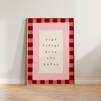 Don't Forget Milk And Bread Checkered Kitchen Wall Print, 4 of 9