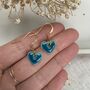 Small Green Blue Turquoise Ceramic Heart Earrings, thumbnail 9 of 10