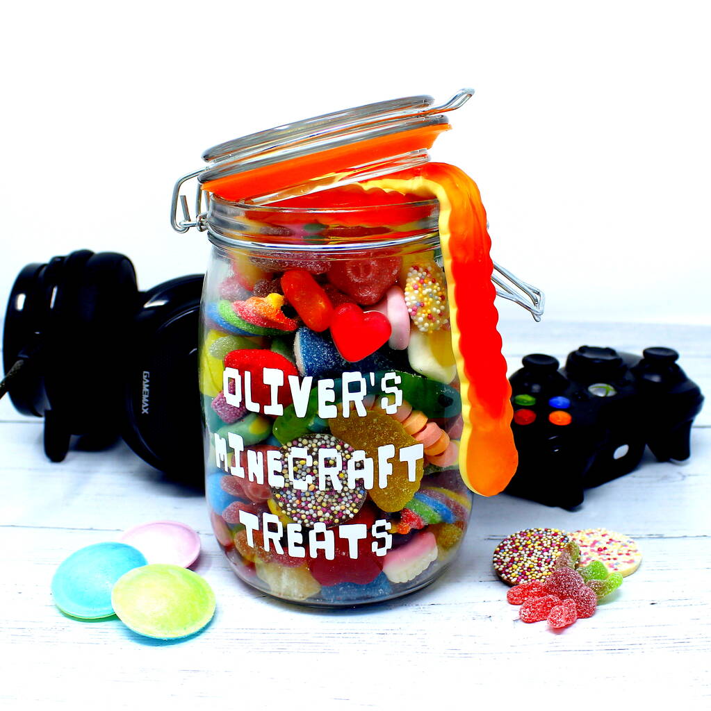 Minecraft Treats Personalised Retro Sweets Jar By The Chilli Jam Man Notonthehighstreet Com