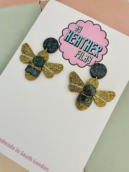 Bumble Bee Glitter Resin Earrings, 3 of 4