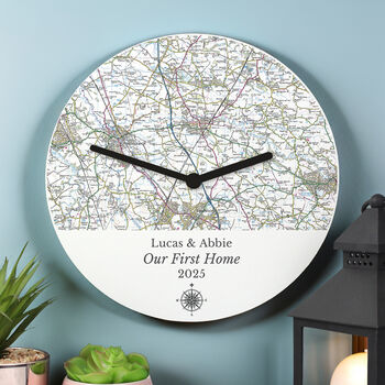 Personalised Present Day Map Compass Wooden Clock, 4 of 4