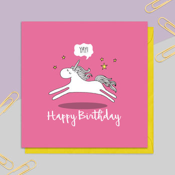 Yay! Unicorn Birthday Card By Neon Magpie