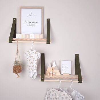 Pair Of Floating Nursery Shelves With Hanging Rails Green, 3 of 10