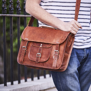 Classic Leather Laptop Bag With Handle And Pocket By Vida Vida
