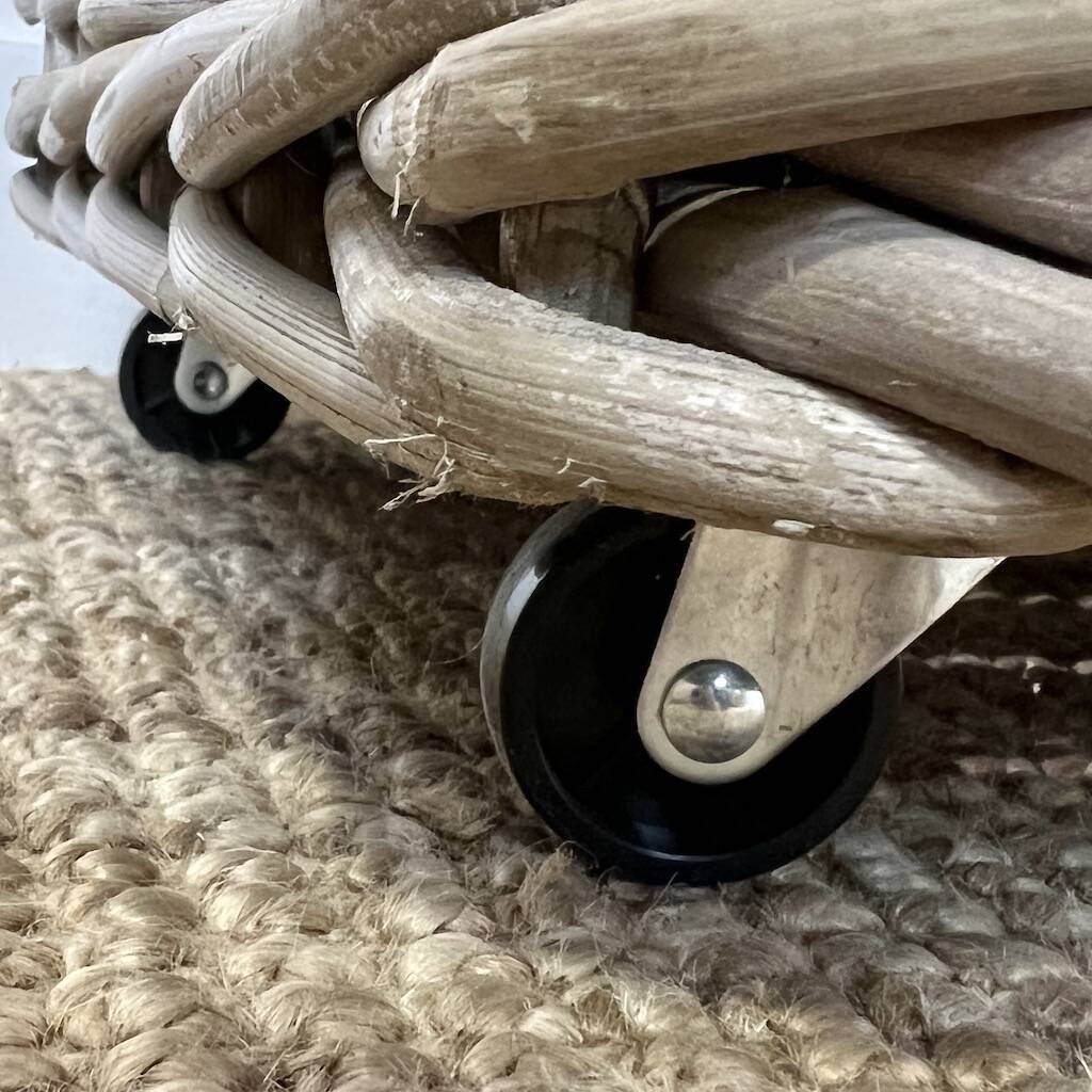 1915 Large Wicker Baskets On Wheels By Cowshed Interiors