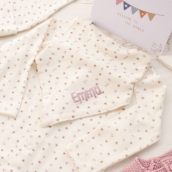 Personalised Blossom And Heart Babygrow Hat And Bib Gift Set For Girls, 6 of 12