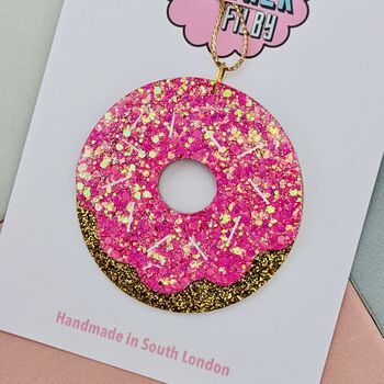 Pink Doughnut Glitter Resin Christmas Tree Decoration, 2 of 4