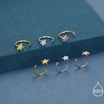 Tiny Star Huggie Hoop Earrings In Sterling Silver, 5 of 11