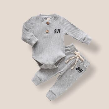 Personalise Ribbed Loungewear Grey Set, 2 of 5