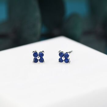 Sapphire Blue Cz Flower Stud Earrings, 2 of 11