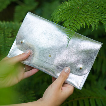 Personalised Gold Leather Clutch Bag, 3 of 10