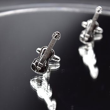 Violin Silver Cufflinks Gift For Musicians 316 L Stainless Steel Rock Accessory, 2 of 4