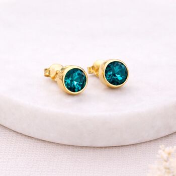 Gold Plated Sterling Silver December Topaz Birthstone Stud Earrings – 7mm, 10 of 10