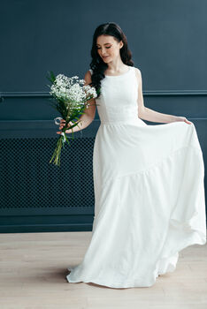 Bohemian Linen Wedding Dress, 3 of 12