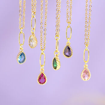 Gold Plated Teardrop Birthstone Pendant Necklace, 5 of 12