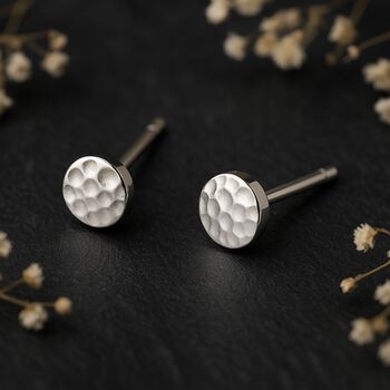 Sterling Silver Hammered Circle Stud Earrings, 5 of 5