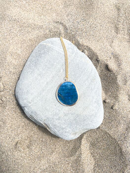 Lapis Lazuli Pebble Necklace 18k Gold Plated Christmas Gift Present, 3 of 4