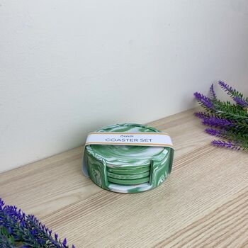 Set Of Four Emerald Green Coasters And Holder, 2 of 8