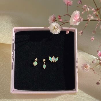 14k Solid Gold Opal Marquise Labret Earring, 6 of 6