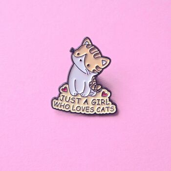 Girl Who Loves Cats Enamel Pin Badge, 2 of 4