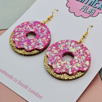 Pink Doughnut Glitter Earrings, 4 of 4