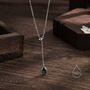 Emerald Green Oval Cz Lariat Pendant Necklace, thumbnail 2 of 11