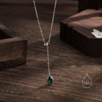 Emerald Green Oval Cz Lariat Pendant Necklace, 2 of 11