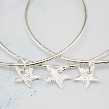 Sterling Silver Textured Star Charm Bangle, 3 of 7