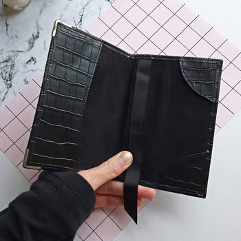 Black Embossed Leather Monogram Passport Holder, 3 of 10
