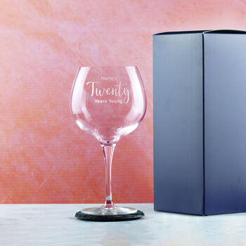 Personalised Engraved 20 Years Young Birthday Gin Glass, 2 of 2