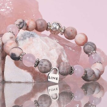 Rose Quartz Crystal Love Lock Bracelet For Her, 3 of 9