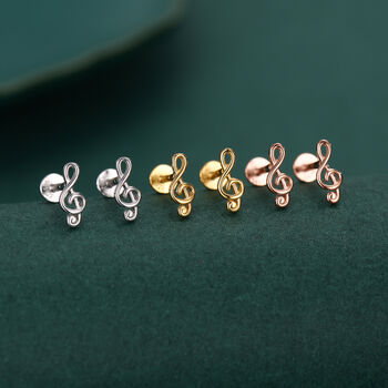 Sterling Silver Treble Clef 16 G Flat Back Labret Earrings, 6 of 11