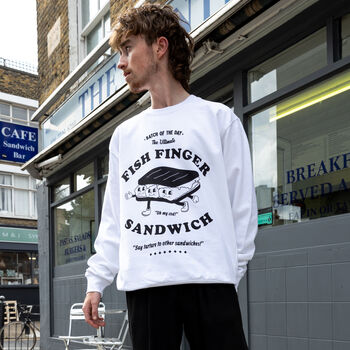 Fish Finger Sandwich Unisex Graphic Sweatshirt In White, 3 of 5