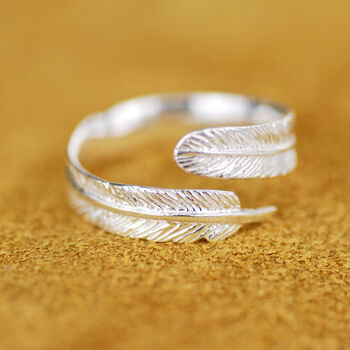 Adjustable Sterling Silver Wrap Feather Ring, 4 of 8