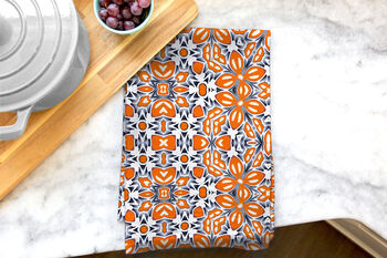 Orange Fox Flower Tea Towel | 100% Cotton | Made In The UK, 8 of 12
