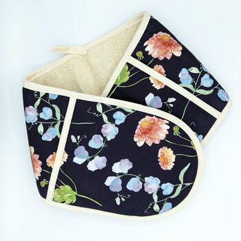 Luxury Floral Sweet Pea And Dahlia Oven Gloves, 6 of 6
