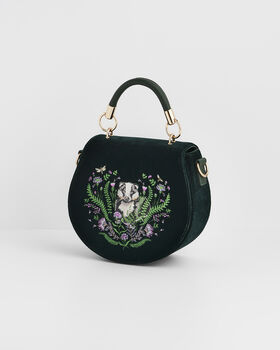 Badger Embroidered Green Top Handle Saddle Bag, 6 of 8