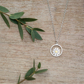 Little Daisy And Circle Pendant In Silver And 18ct Gold, 2 of 6