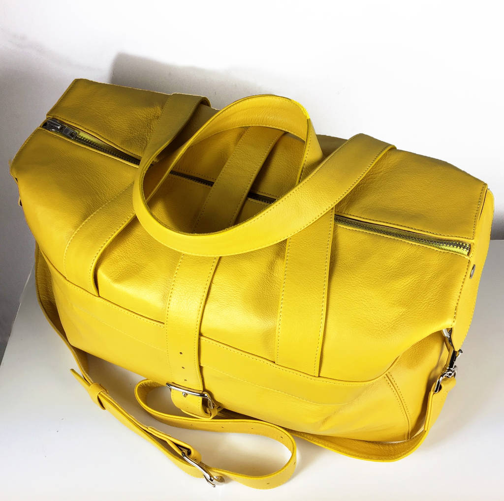 Personalised Handcrafted Yellow Leather Travel Bag By Debbie MacPherson ...