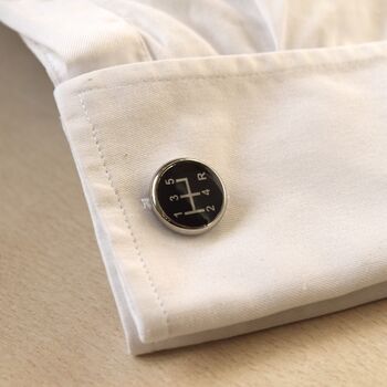 Gear Stick Silver Black Cufflinks Gift For Car Lovers Accessory, 2 of 6