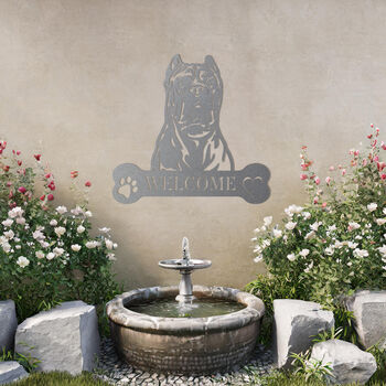 Personalised Cane Corso Welcome Metal Wall Art Sign For Home And Garden Decor, 6 of 11