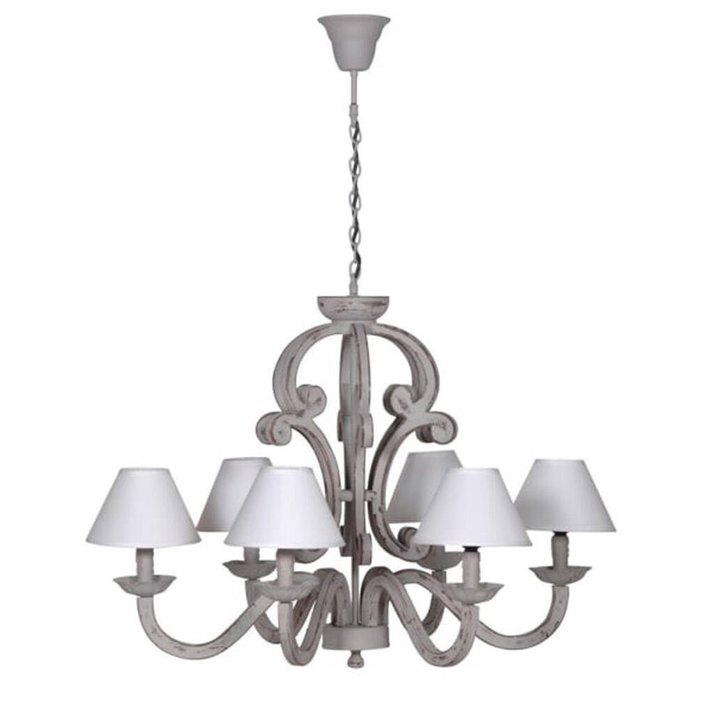 Grey Chandelier With Six Cream Shades, 1 of 2