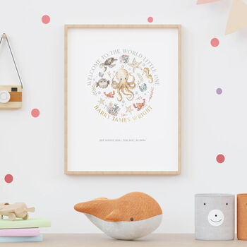 'Welcome To The World Little One' Personalised Print With Gold Foil, 2 of 5