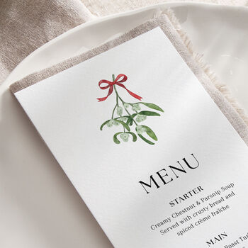 Mistletoe Christmas Dinner Menu Cards, 2 of 2