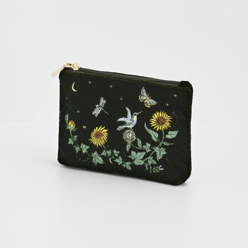 Green Sunflower Velvet Embroidered Pouch, 5 of 7